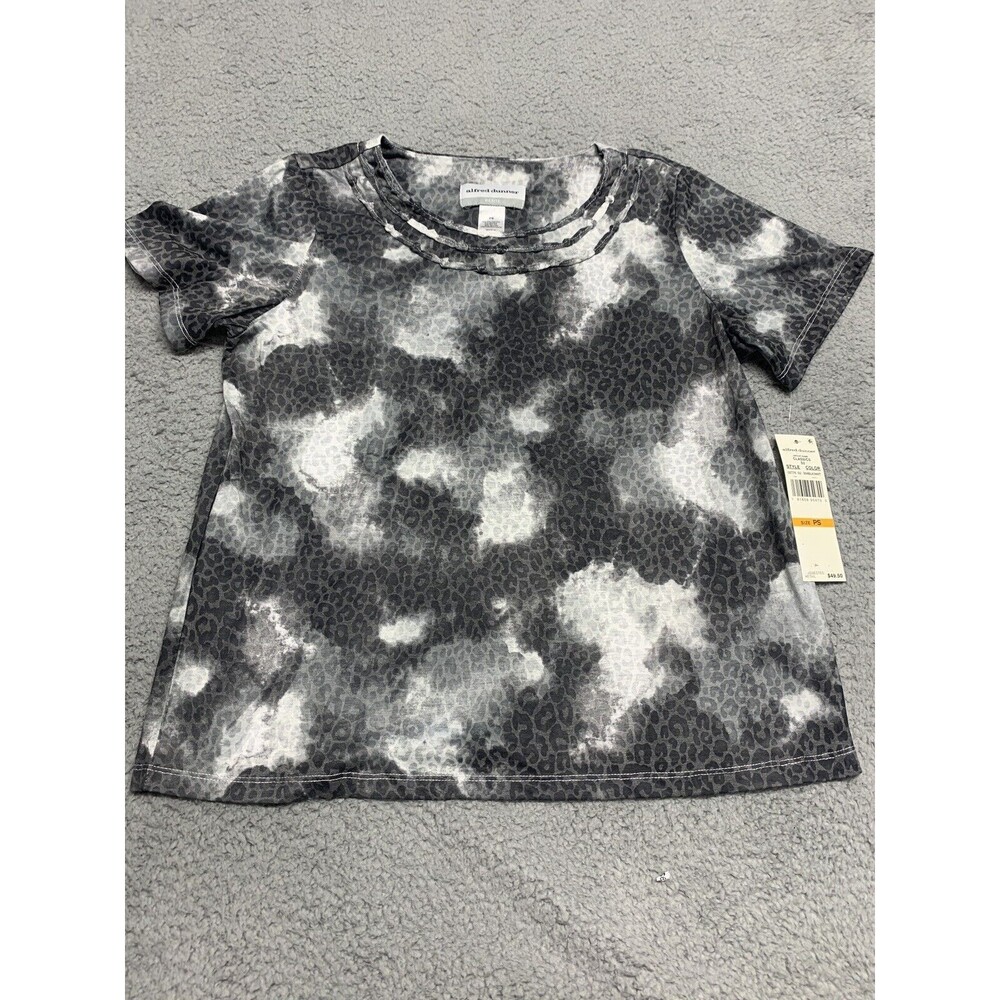 Alfred Dunner Shirt Women’s Small Petite Animal Tie Dye Burnout Black/White